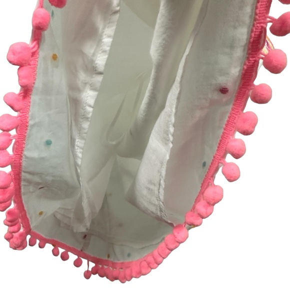 Crown & Ivy Cotton Swiss Dot Embroidered Pom Pom Spaghetti Strap Tank Top Small - Picture 7 of 10